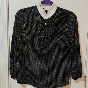 Monteau Black and White Ruffled Bib Collar Blouse